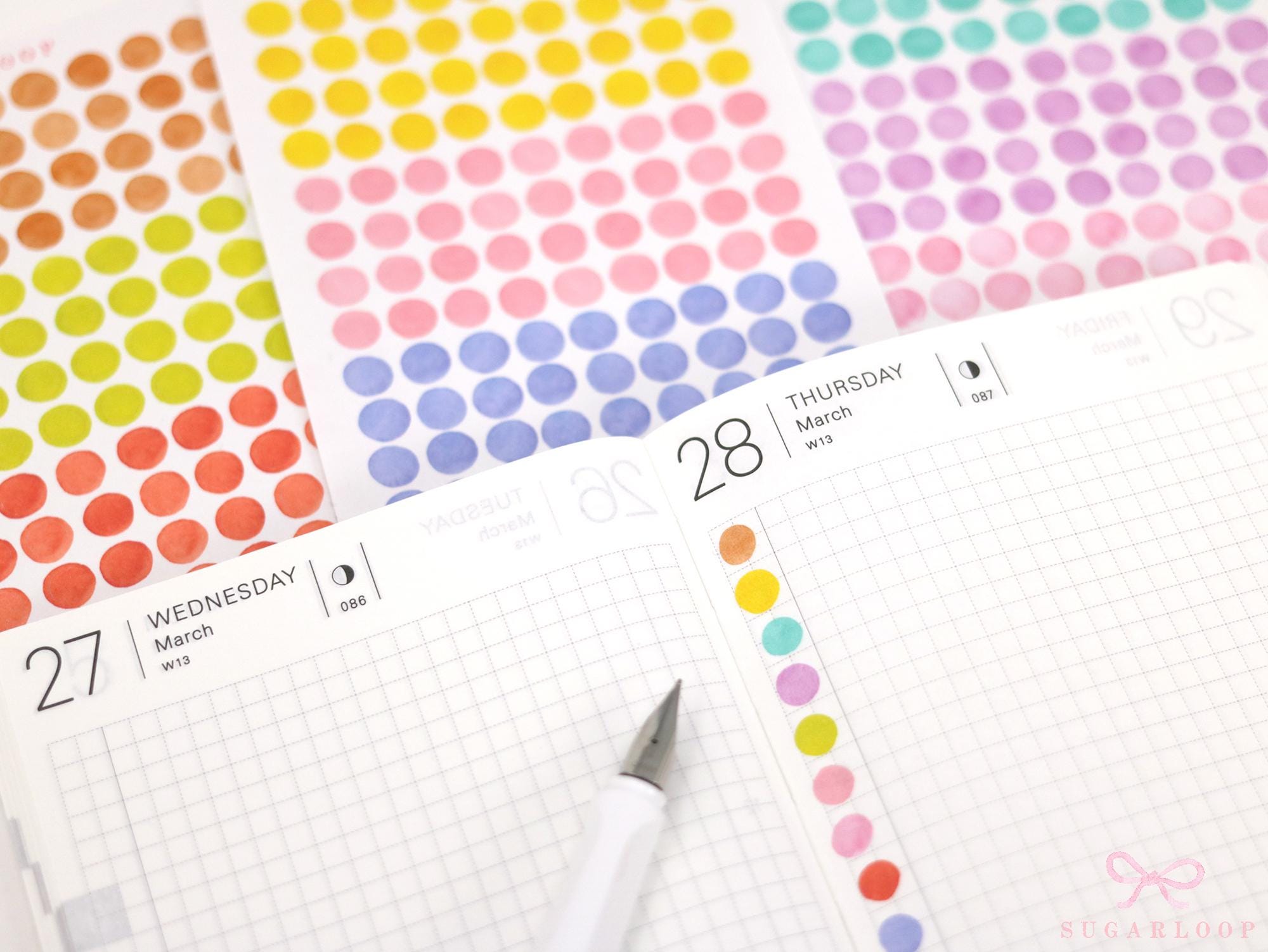 Mini Tiny Watercolor Dots Round Circle Bujo Planner Stickers: 0.25”(6 mm)