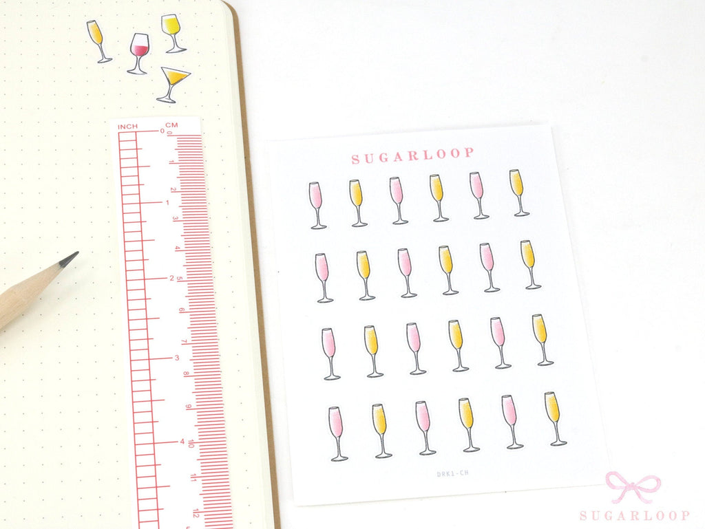 Wine Cocktail Glass Stickers for Planners Bujos and Journals