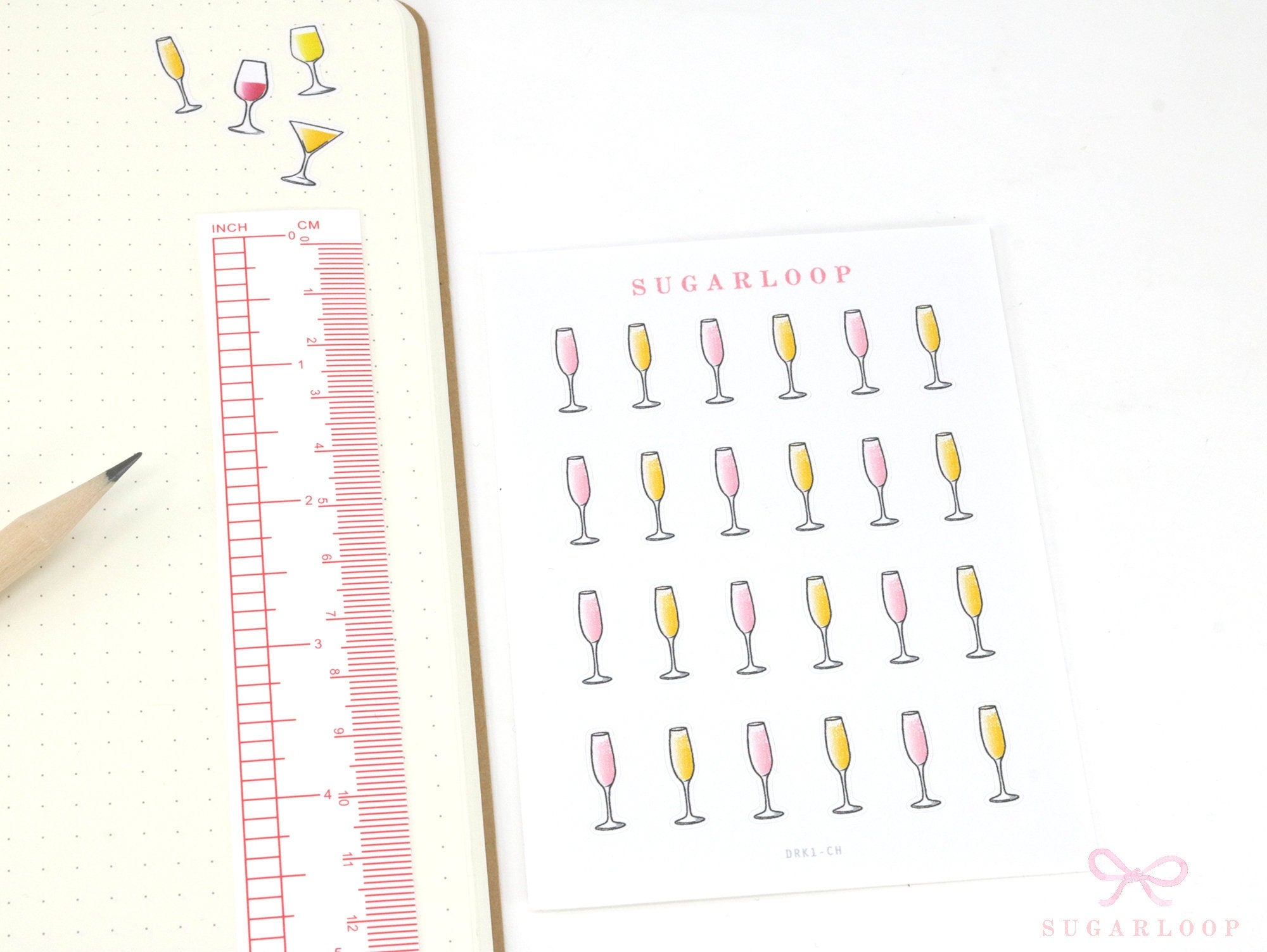 Wine Cocktail Glass Stickers for Planners Bujos and Journals