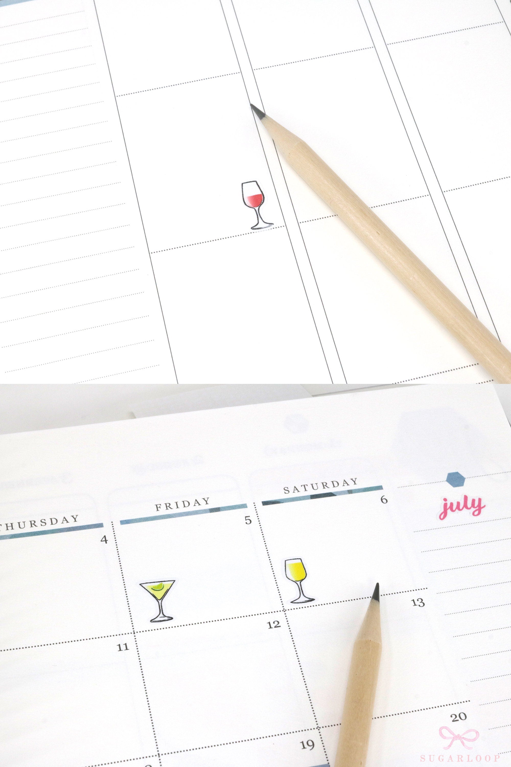 Wine Cocktail Glass Stickers for Planners Bujos and Journals