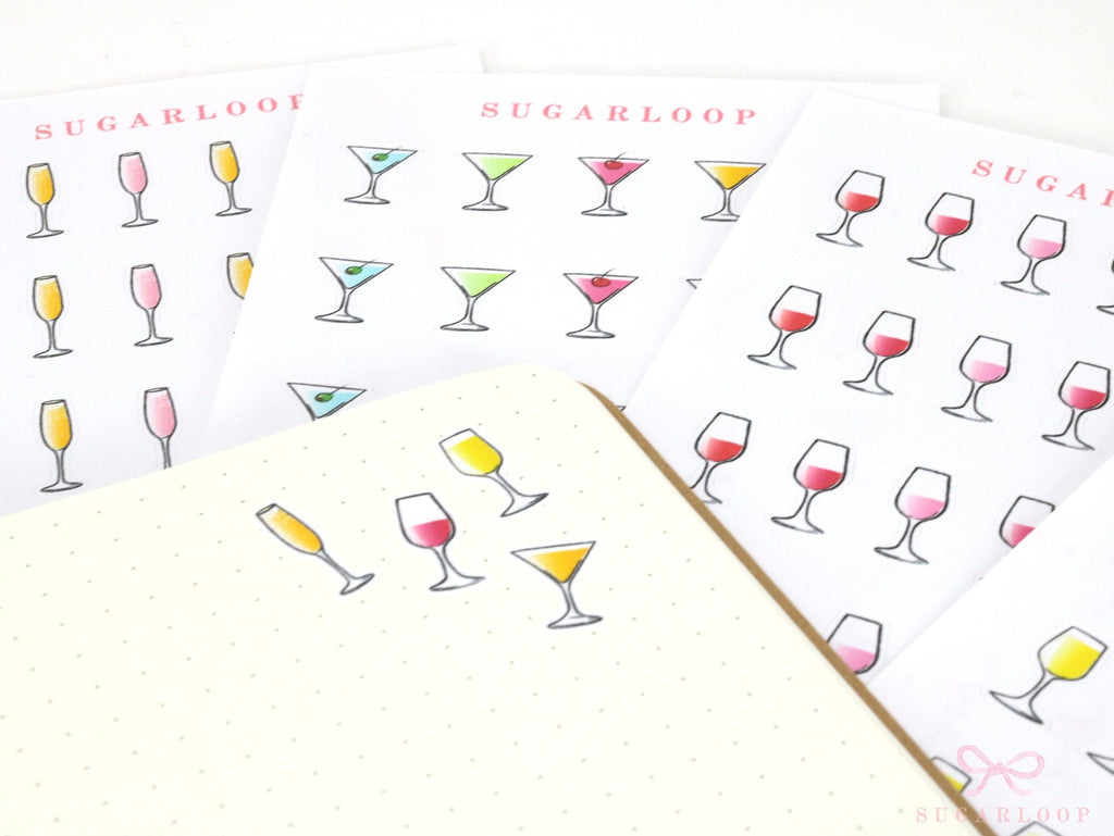Wine Cocktail Glass Stickers for Planners Bujos and Journals