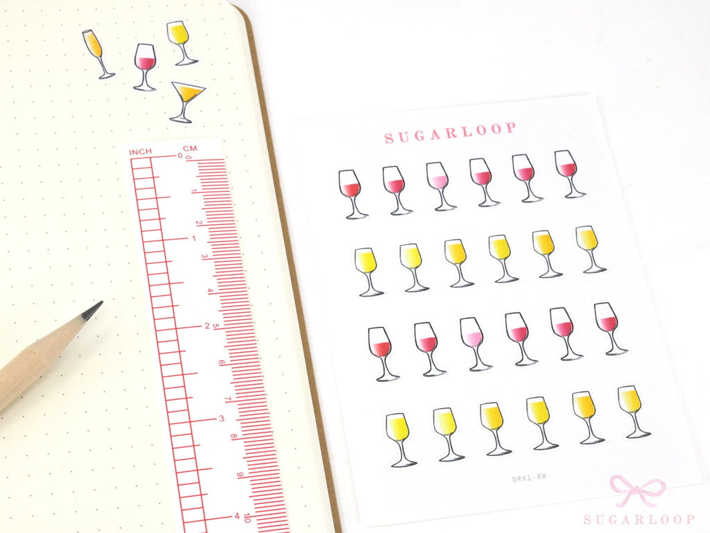 Wine Cocktail Glass Stickers for Planners Bujos and Journals