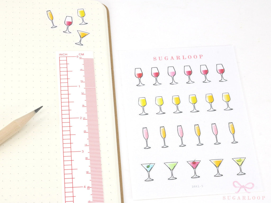 Wine Cocktail Glass Stickers for Planners Bujos and Journals