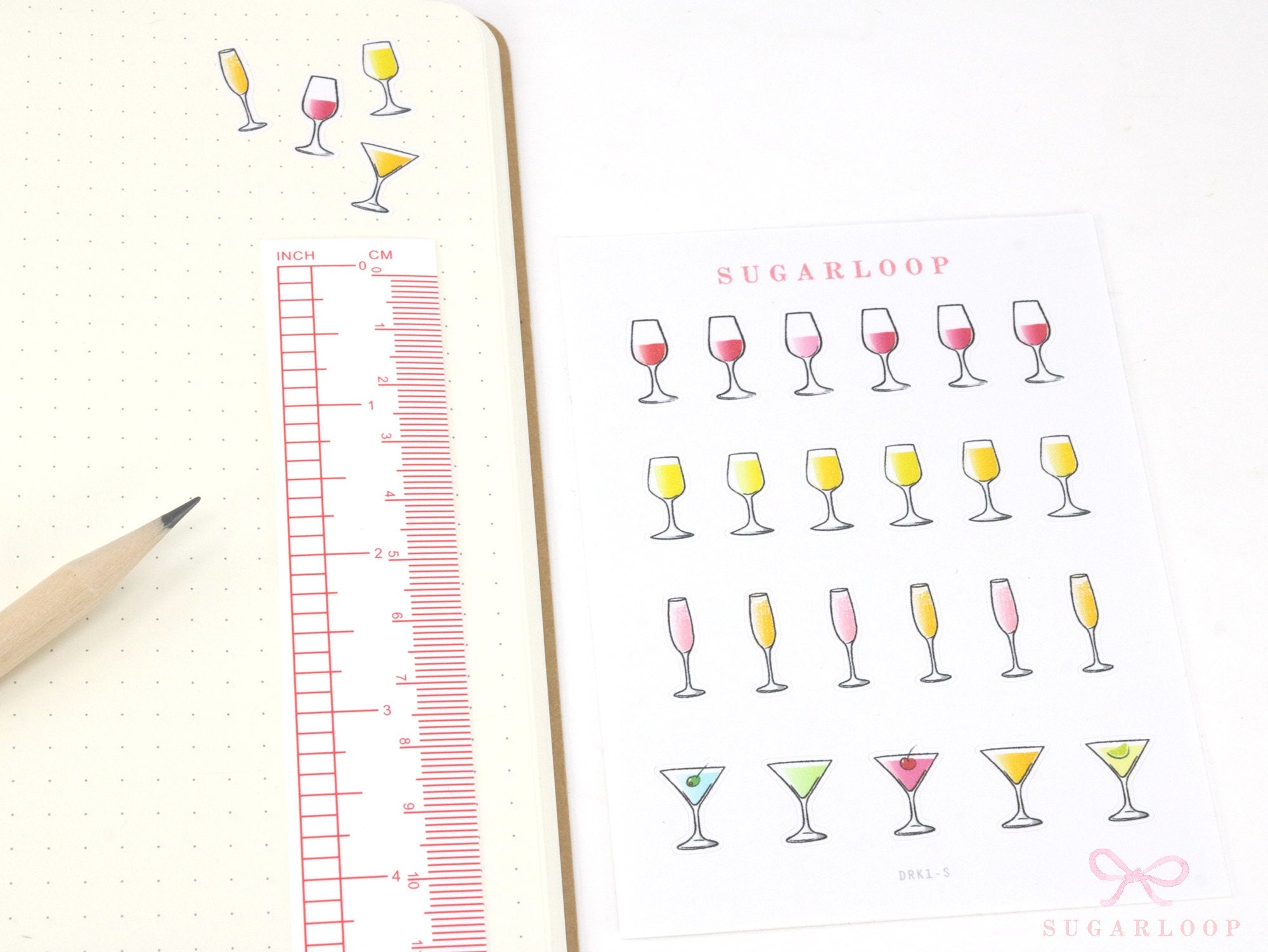 Wine Cocktail Glass Stickers for Planners Bujos and Journals
