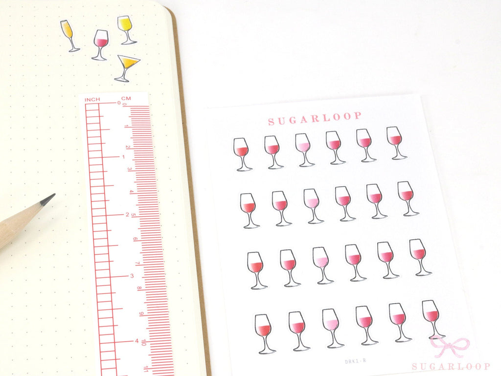 Wine Cocktail Glass Stickers for Planners Bujos and Journals