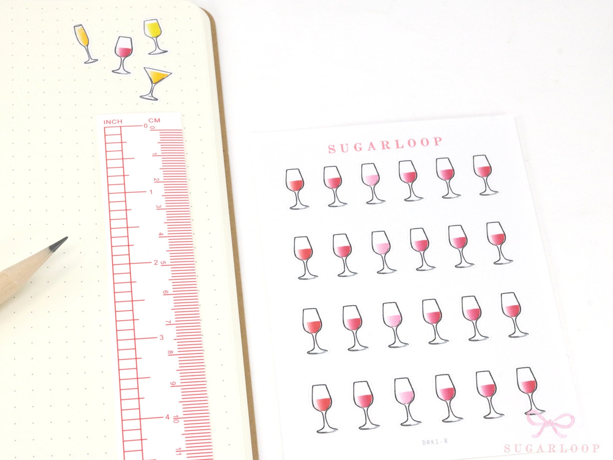 Wine Cocktail Glass Stickers for Planners Bujos and Journals