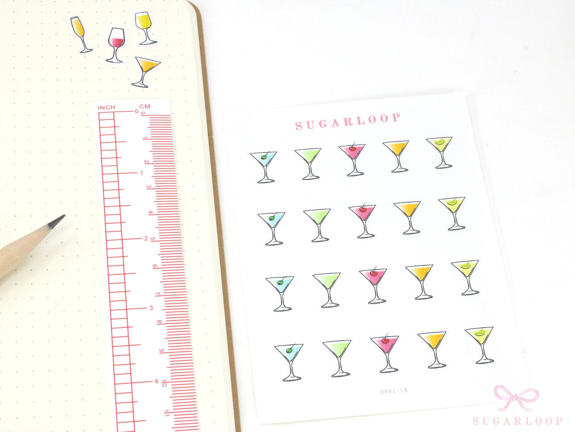 Wine Cocktail Glass Stickers for Planners Bujos and Journals