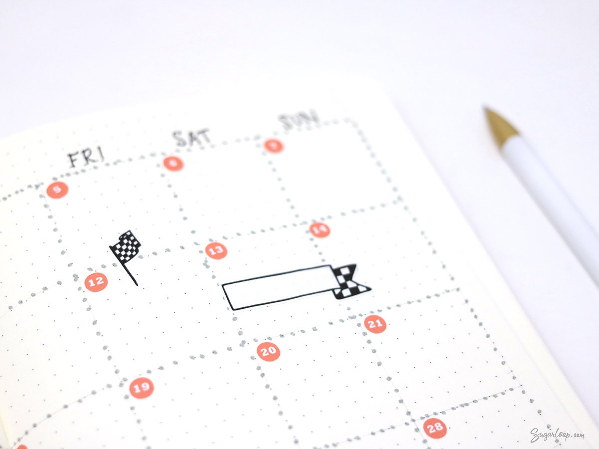 Checkered Flag Formula Racing Banner Flag Bujo Planner Stickers