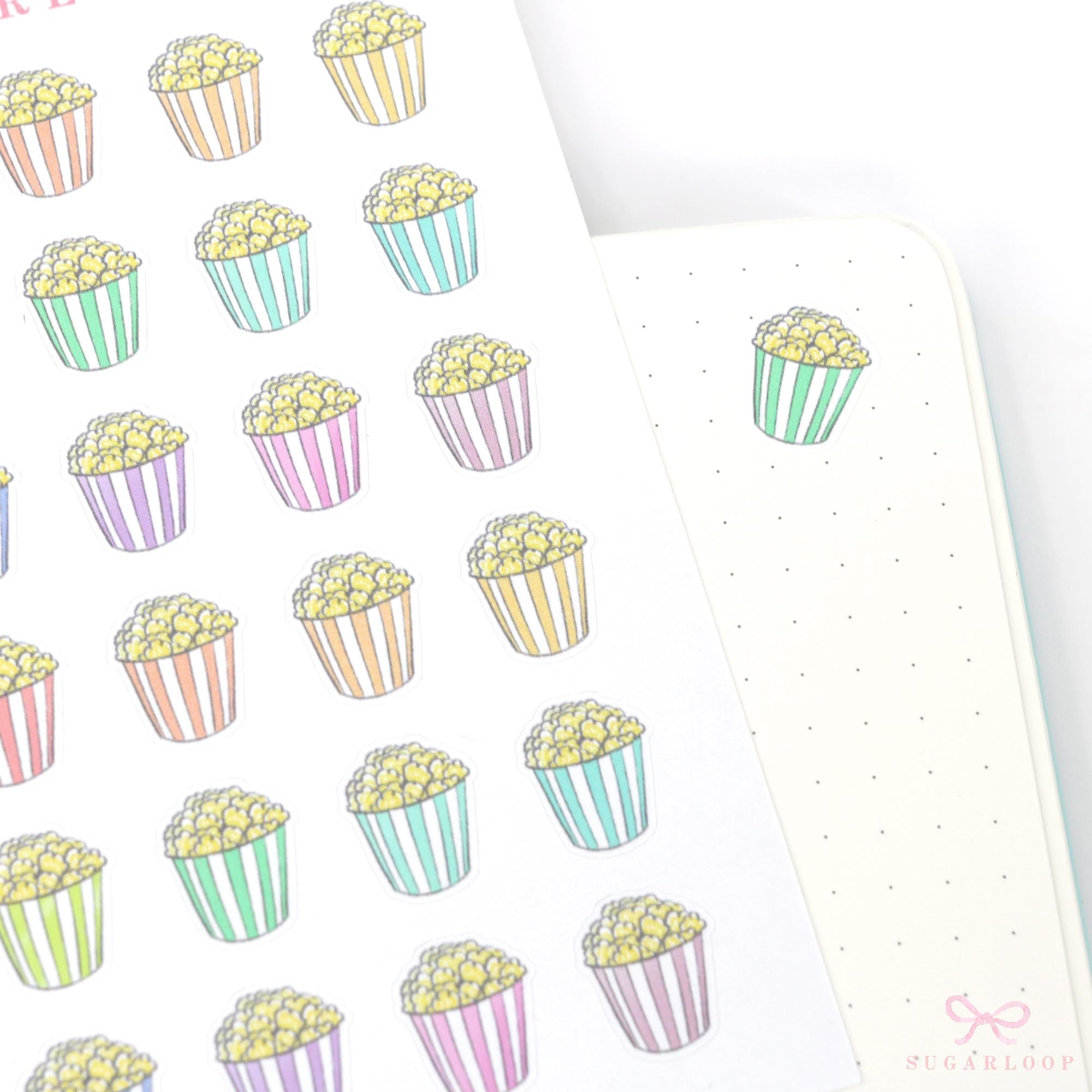 Cute Movie Popcorn Icons Bujo Journal & Planner Stickers