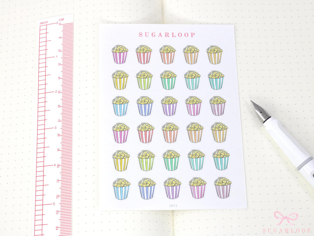 Cute Movie Popcorn Icons Bujo Journal & Planner Stickers