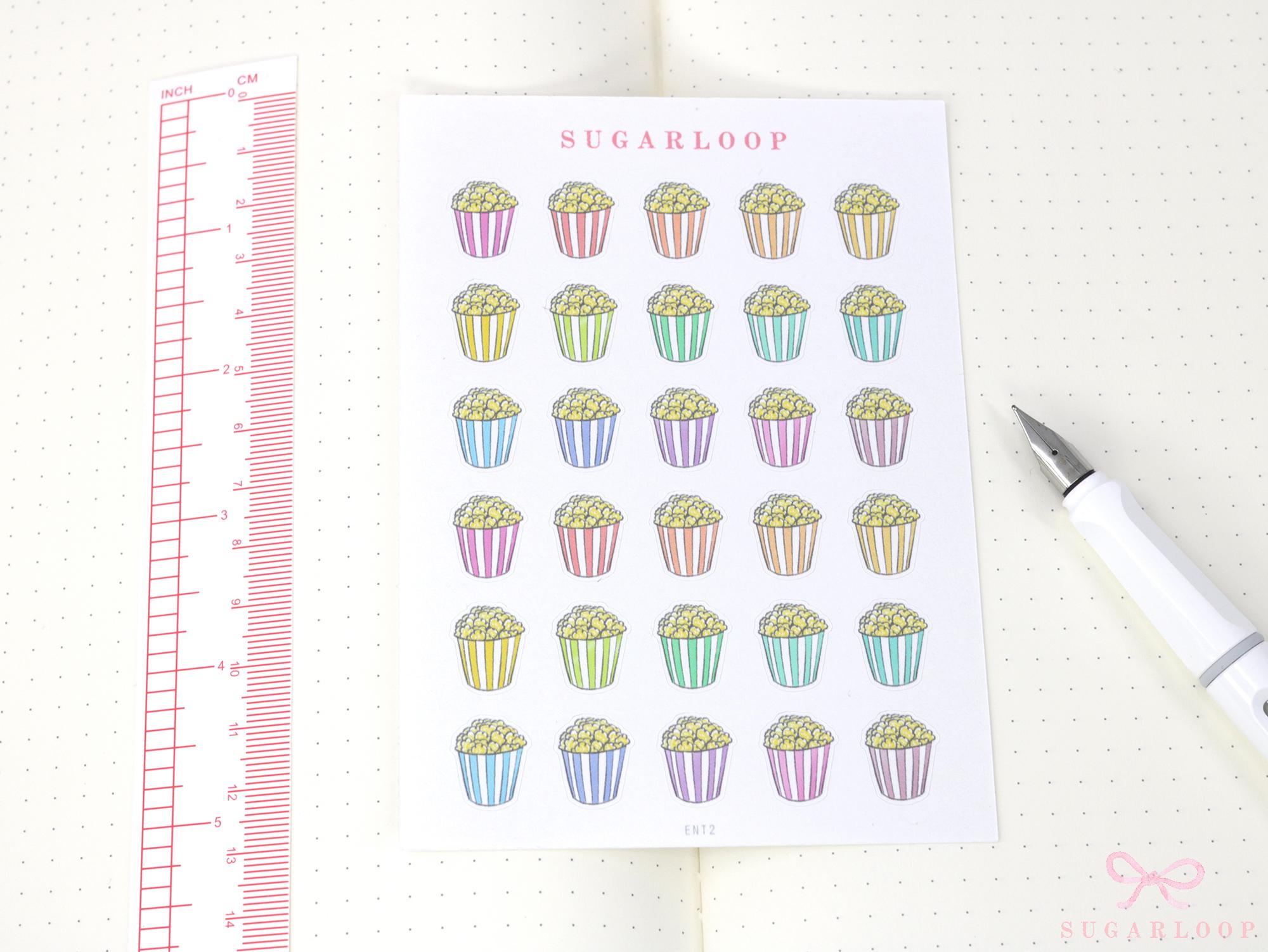 Cute Movie Popcorn Icons Bujo Journal & Planner Stickers