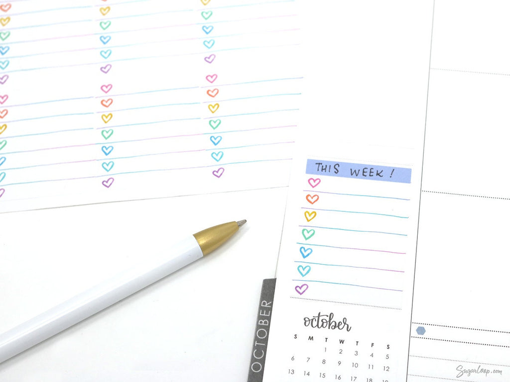 Full Box Checklist Planner Stickers: Watercolor Hearts