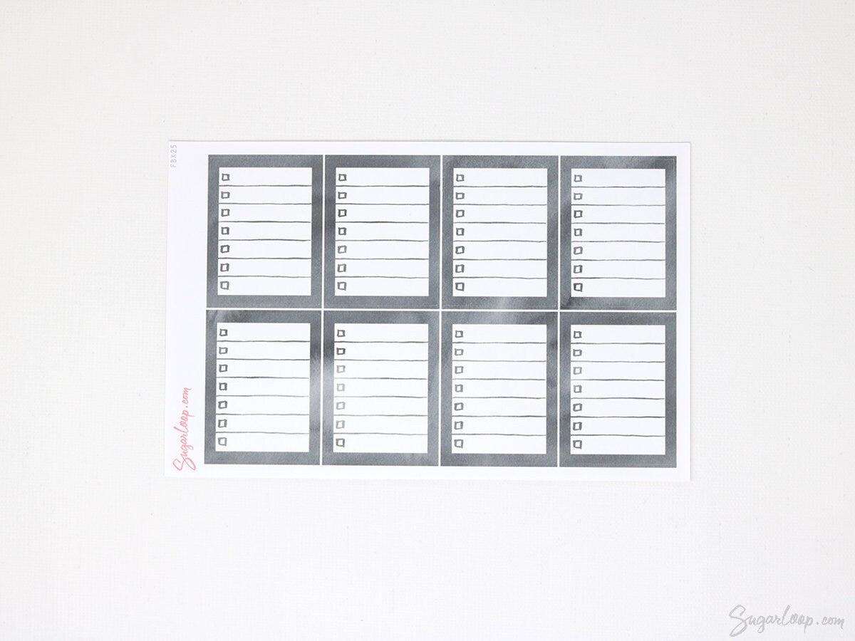 Full Box Checklist Bujo Planner Stickers  Neutral Black