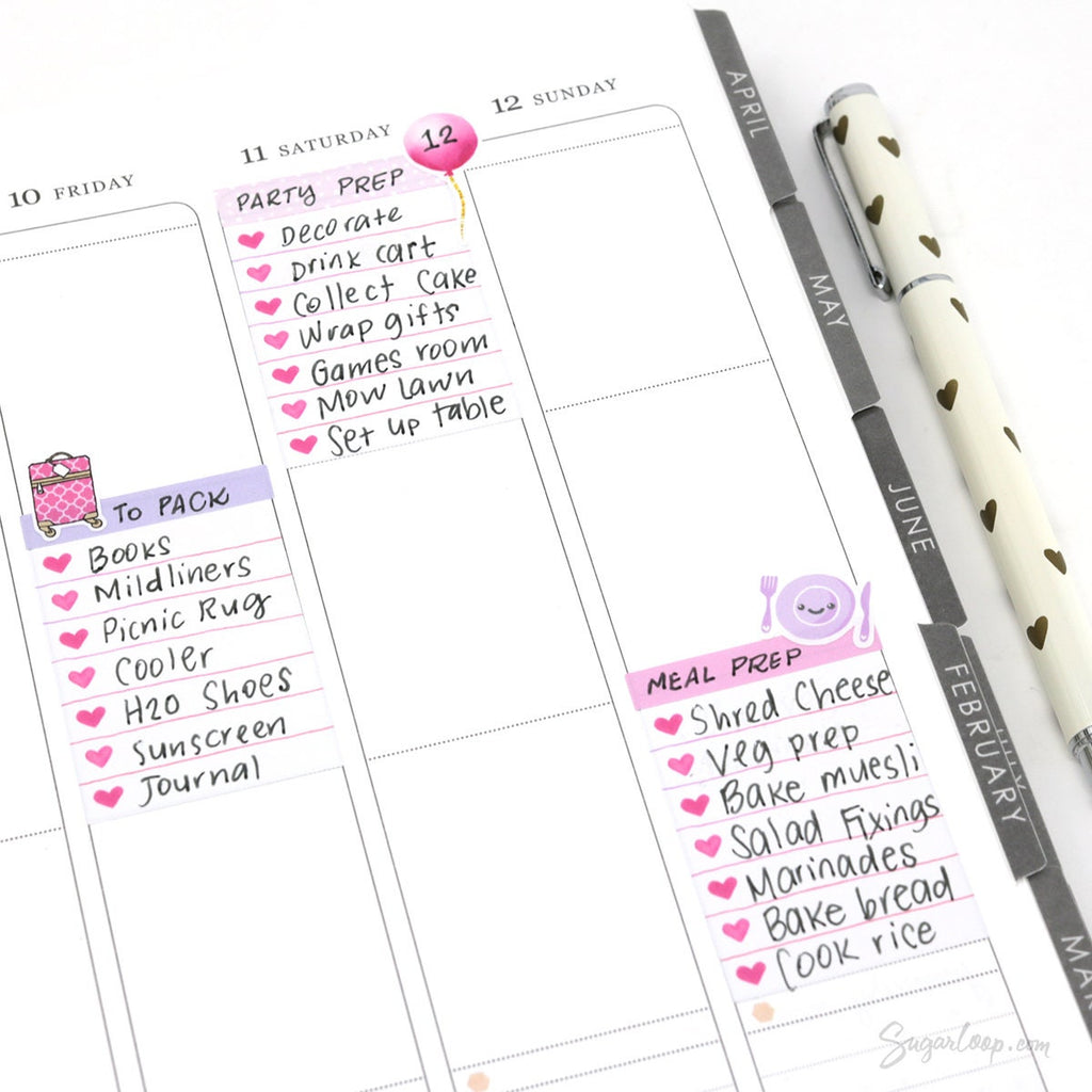Full Box Heart Checklist Planner Stickers – Watercolor
