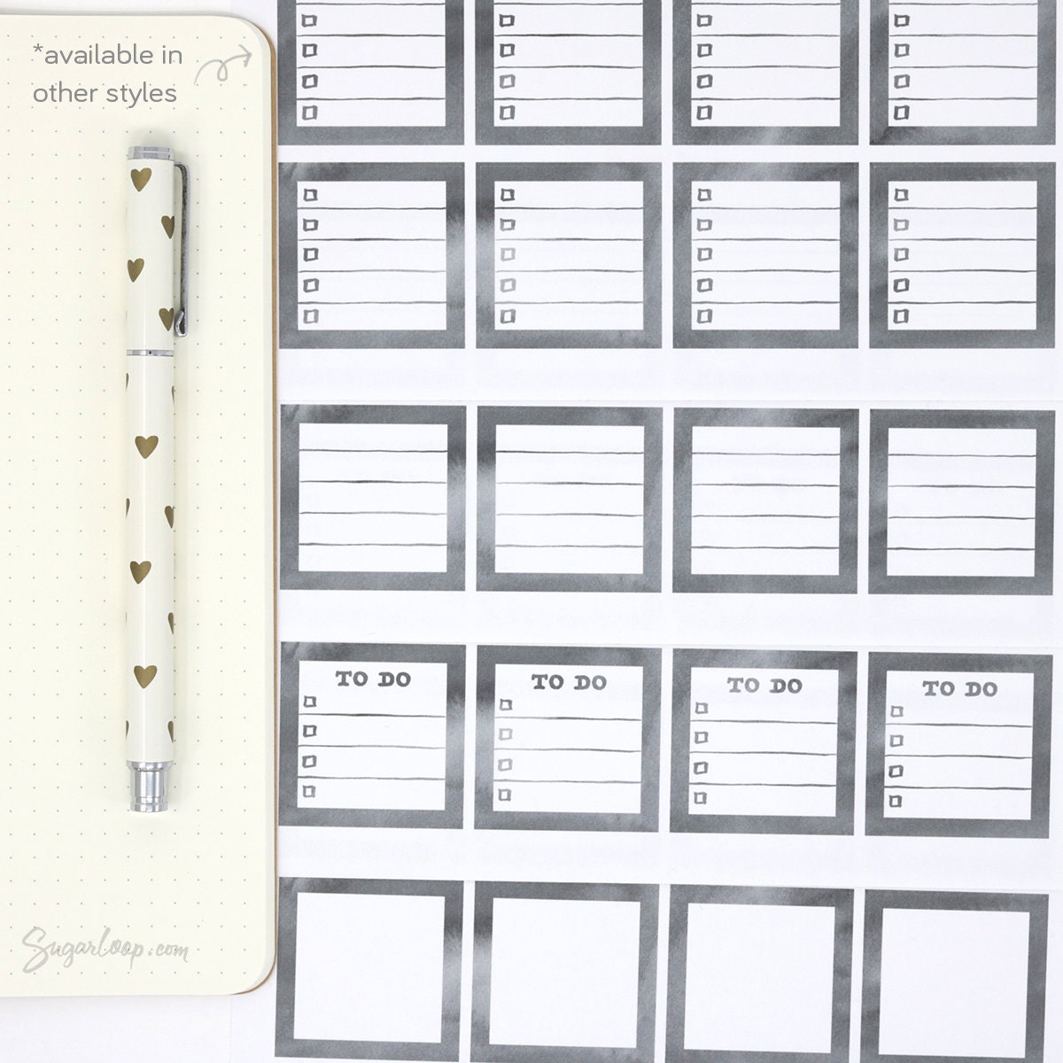 Full Box Checklist Bujo Planner Stickers: Neutral Black