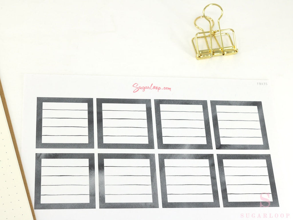 Full Box Checklist Bujo Planner Stickers: Neutral Black