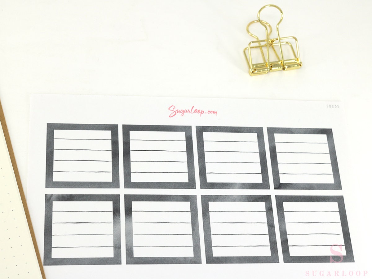 Full Box Checklist Bujo Planner Stickers: Neutral Black