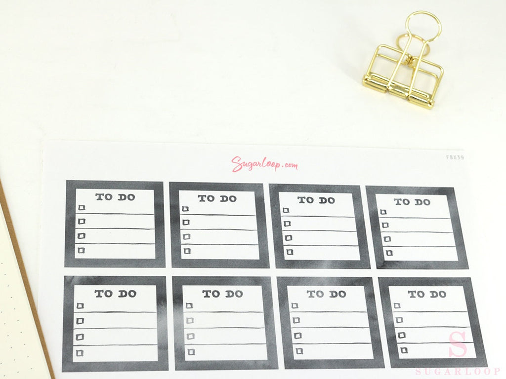 Full Box Checklist Bujo Planner Stickers: Neutral Black