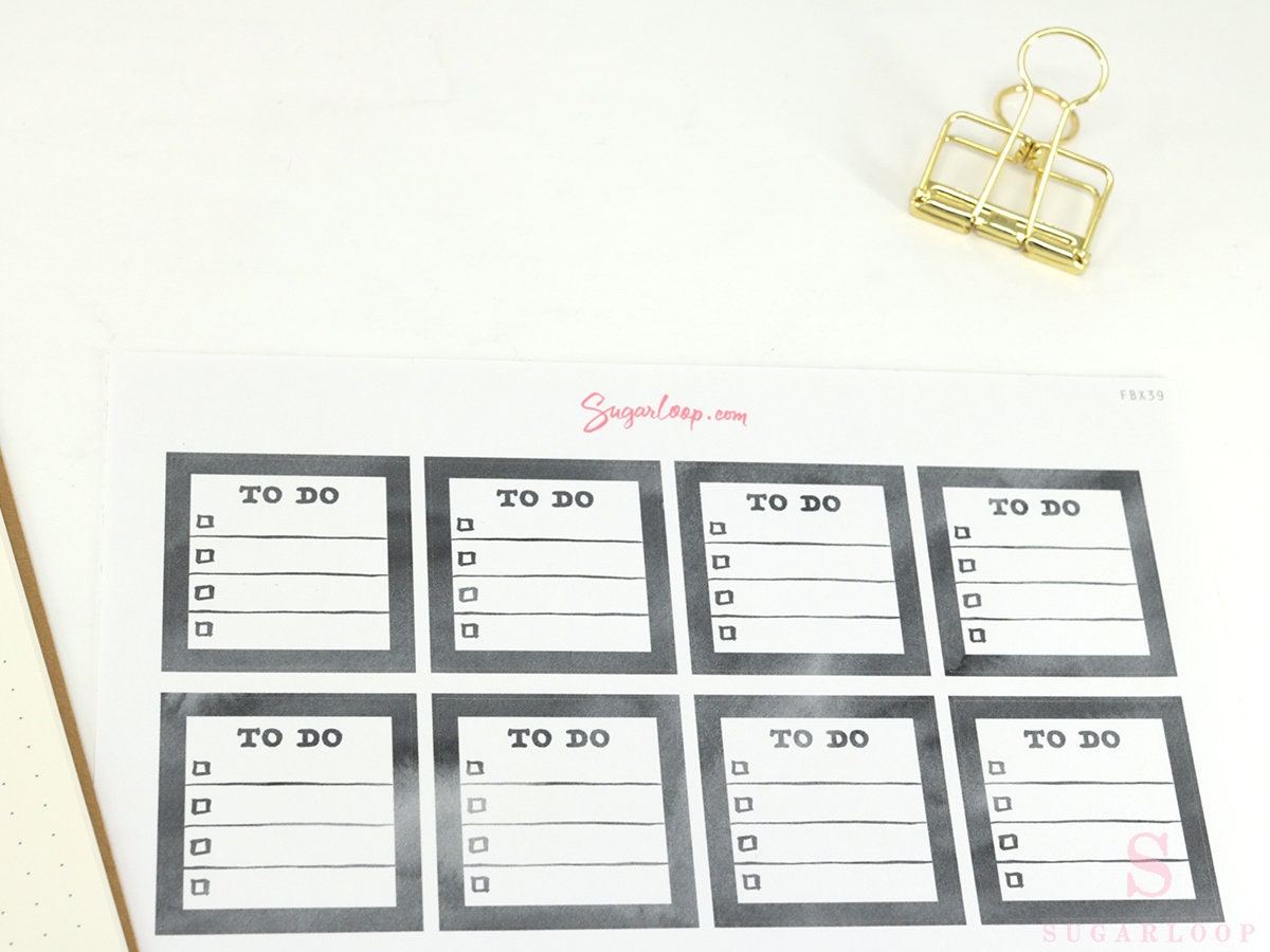 Full Box Checklist Bujo Planner Stickers: Neutral Black