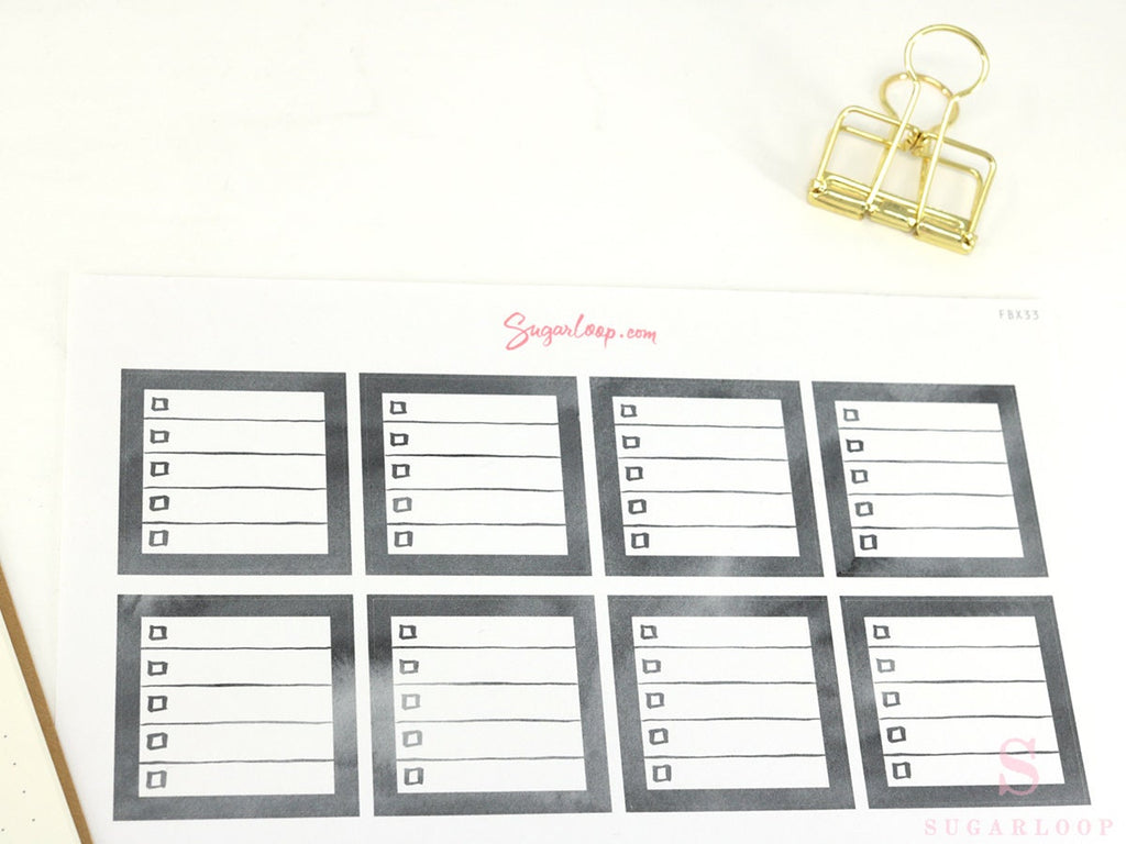 Full Box Checklist Bujo Planner Stickers: Neutral Black
