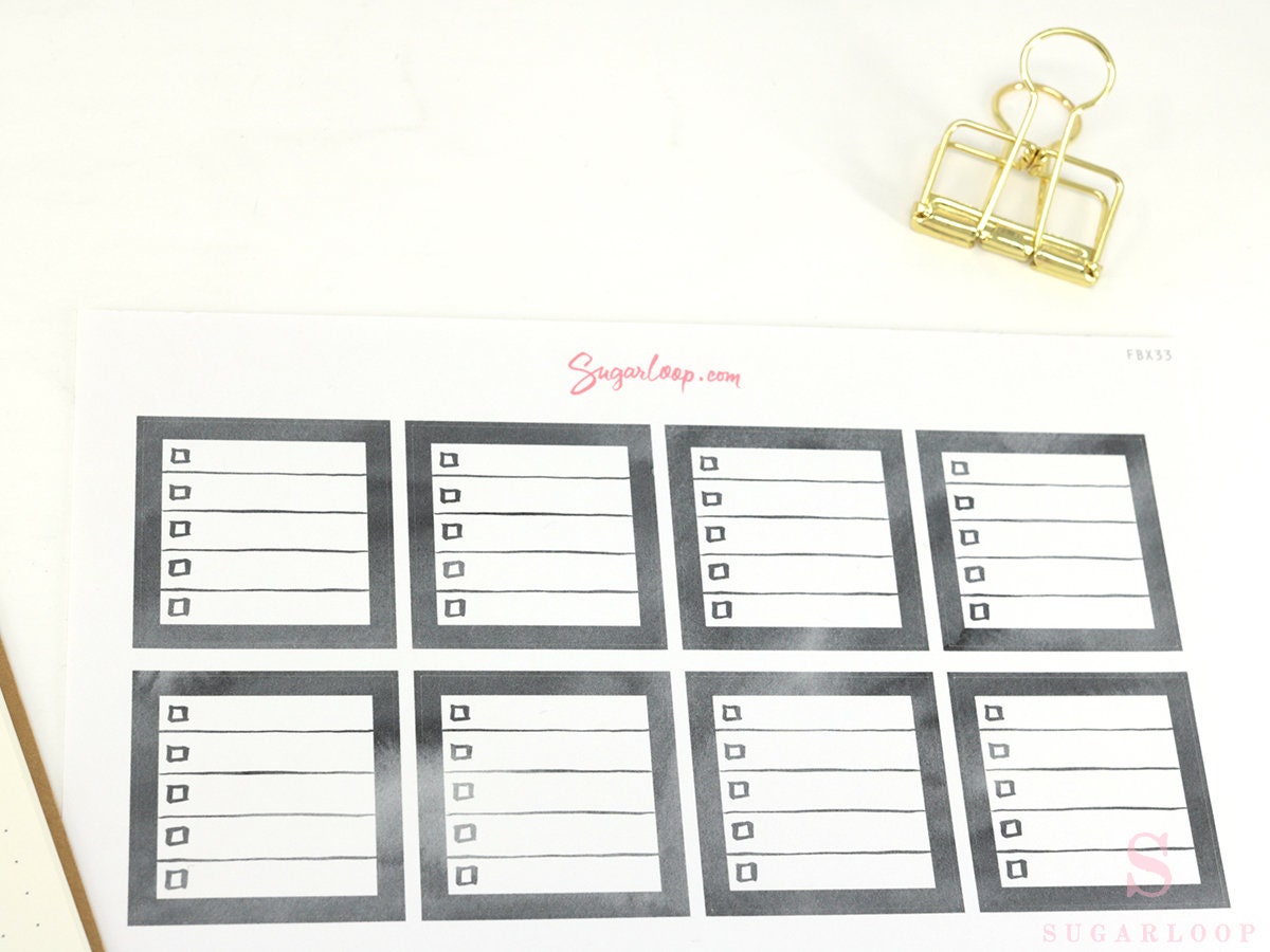 Full Box Checklist Bujo Planner Stickers: Neutral Black
