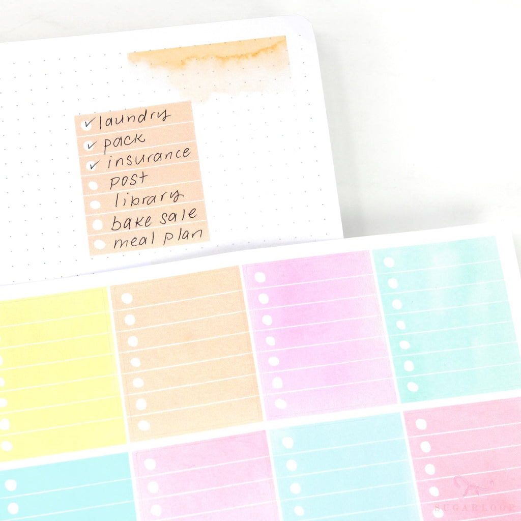 Full Box Checklist Bujo Planner Stickers: Watercolor