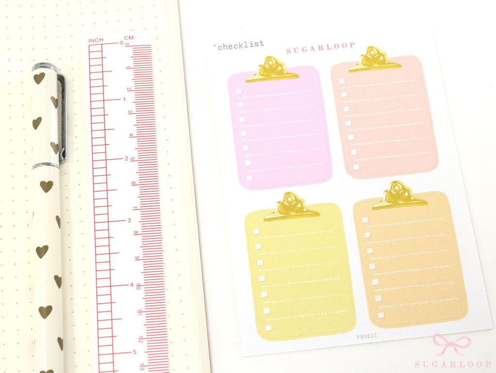 Full Box Clipboard Style Bujo Planner Stickers: Lined Checklist Blank