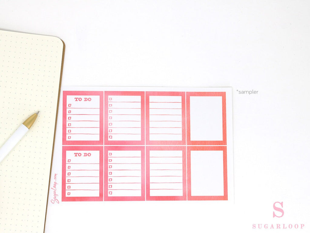 Full Box Checklist Bujo Planner Stickers: 8 Watercolors