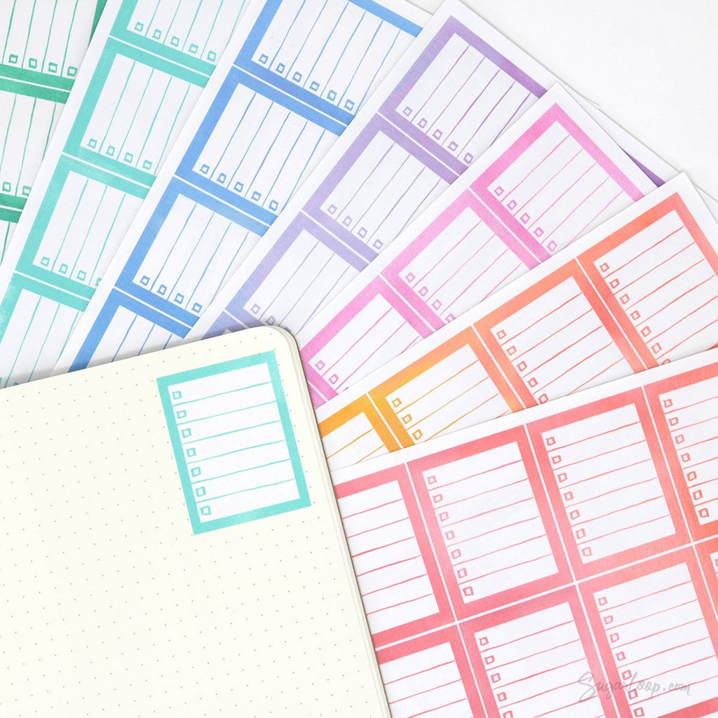 Full Box Checklist Bujo Planner Stickers: 8 Watercolors
