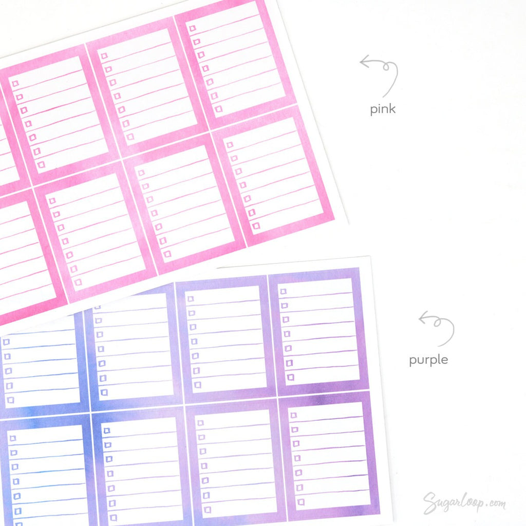 Full Box Checklist Bujo Planner Stickers: 8 Watercolors