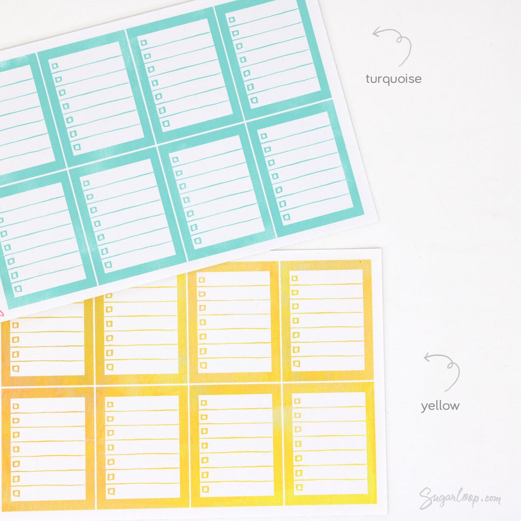 Full Box Checklist Bujo Planner Stickers: 8 Watercolors