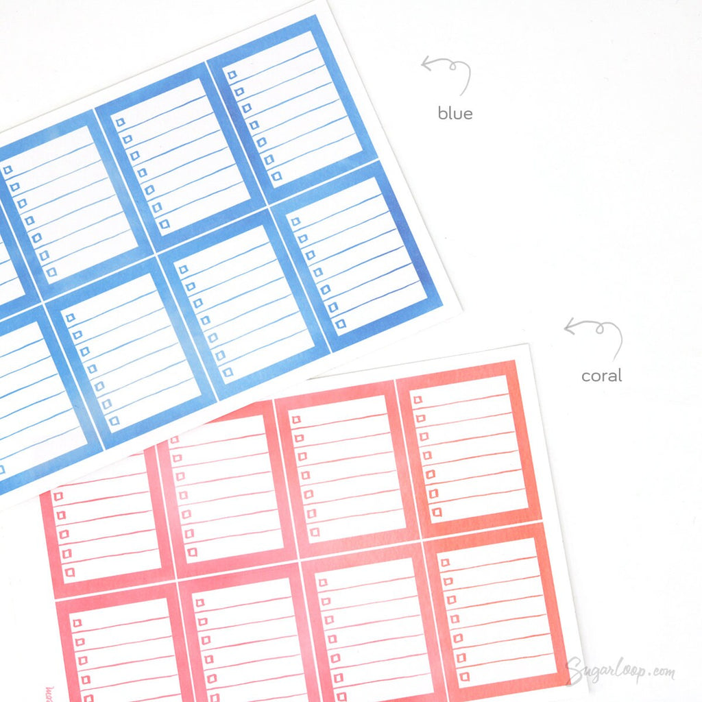 Full Box Checklist Bujo Planner Stickers: 8 Watercolors