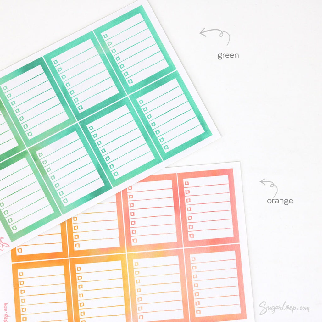 Full Box Checklist Bujo Planner Stickers: 8 Watercolors