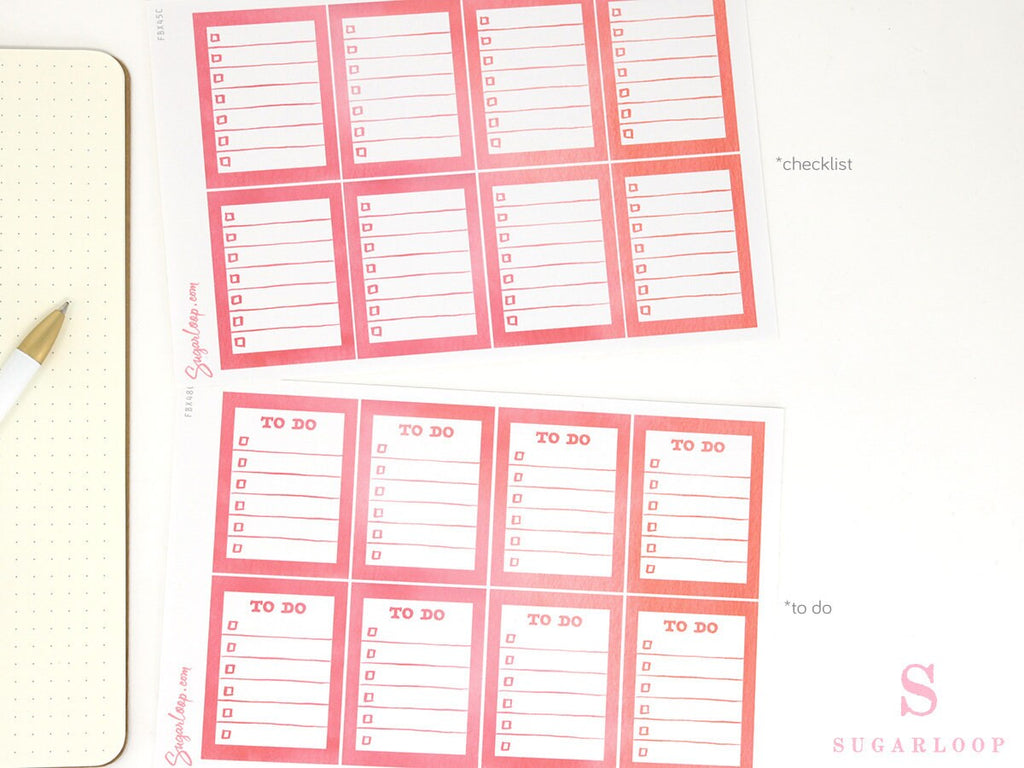 Full Box Checklist Bujo Planner Stickers: 8 Watercolors