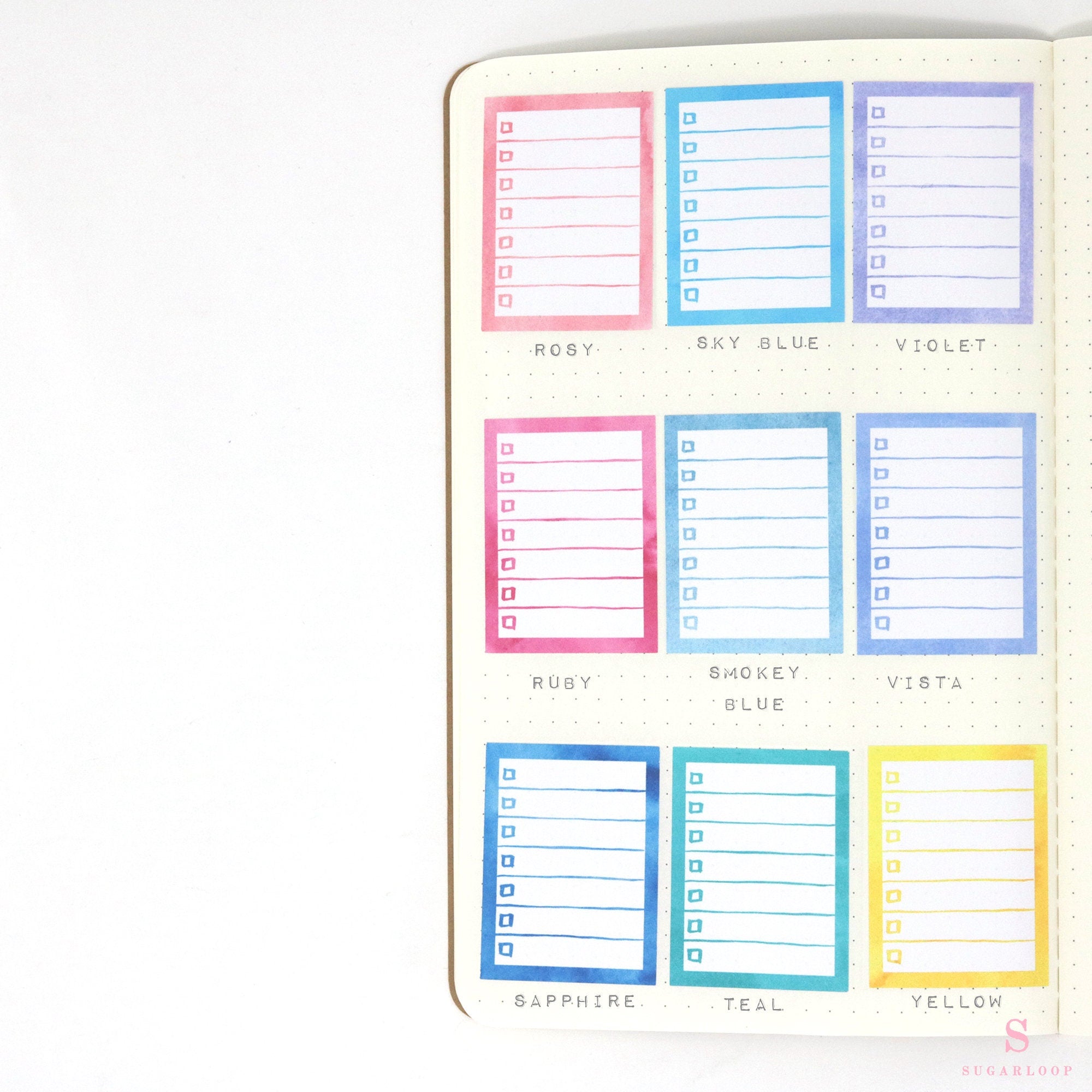 Full Box Checklist Bujo Planner Stickers: 27 Watercolors
