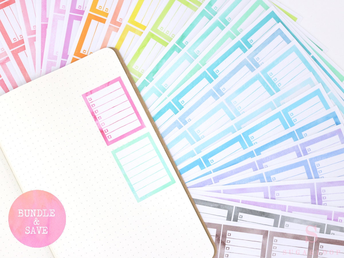 Full Box Checklist Bujo Planner Stickers: 27 Watercolors