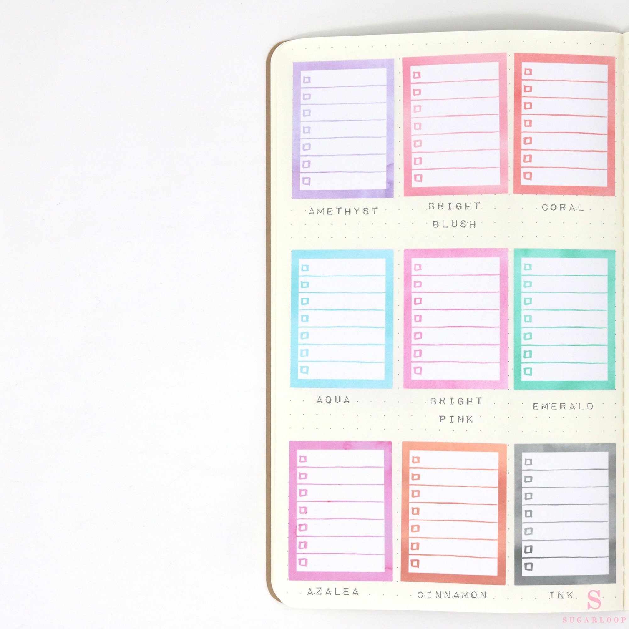 Full Box Checklist Bujo Planner Stickers: 27 Watercolors