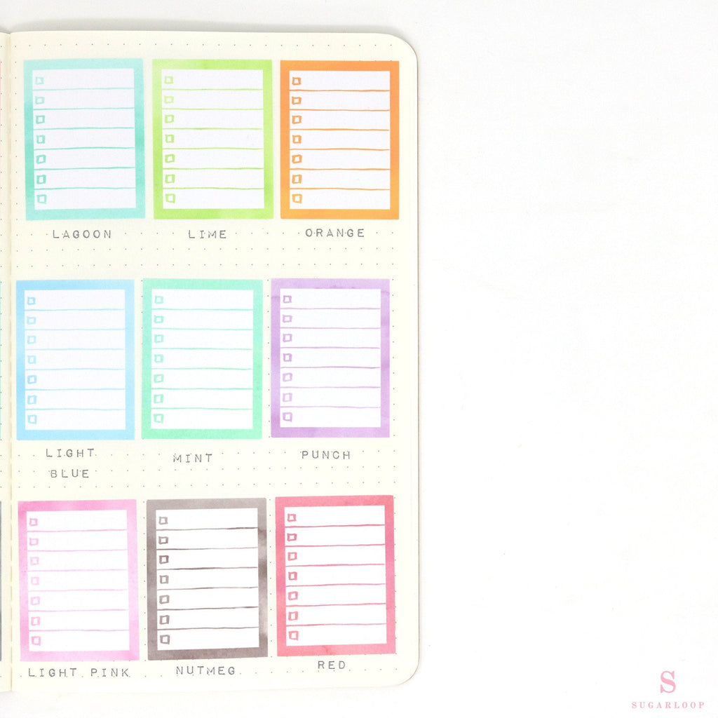 Full Box Checklist Bujo Planner Stickers: 27 Watercolors