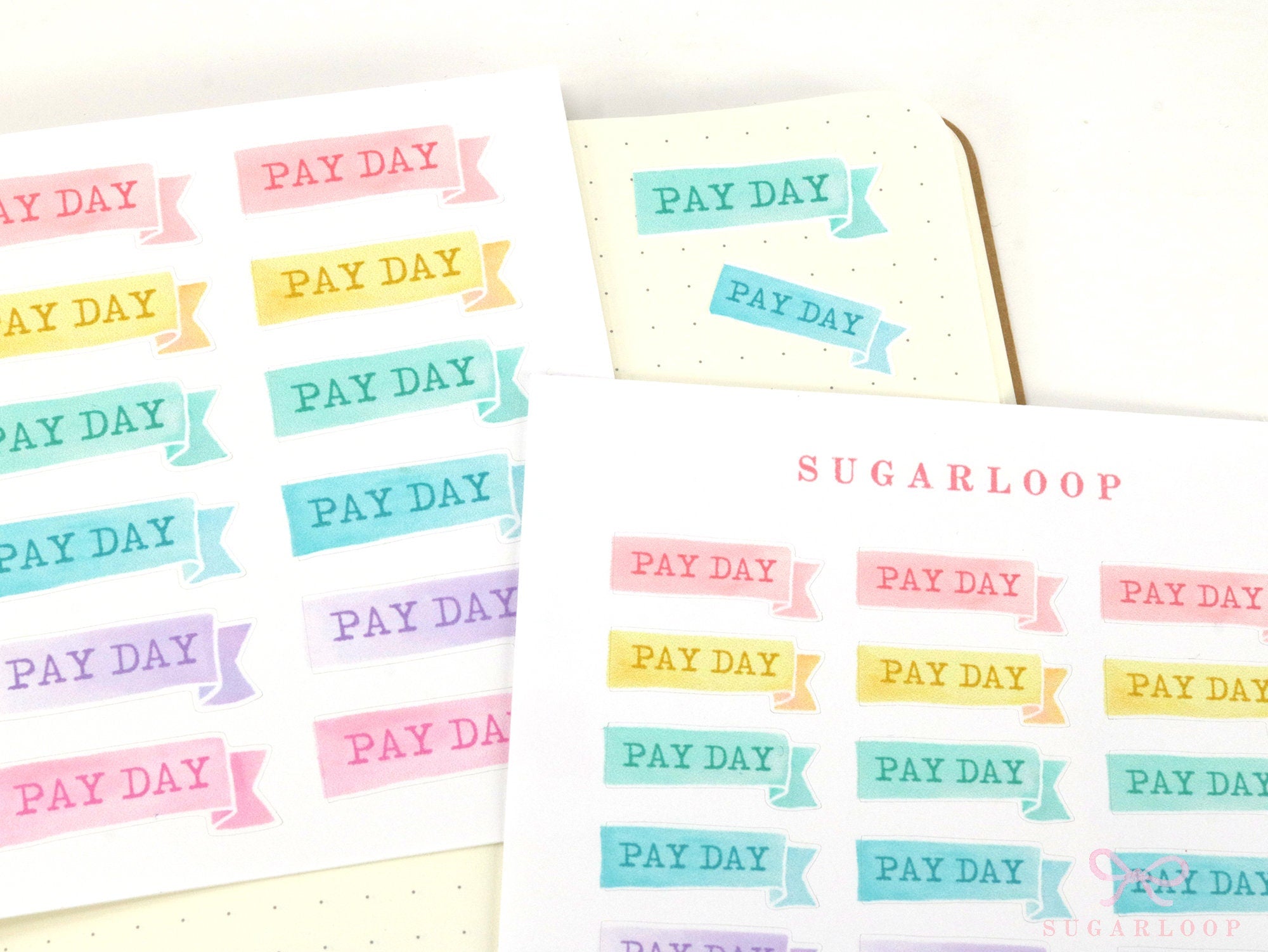 Watercolor Pastel Pay Day Banner Bujo Journal Planner Stickers