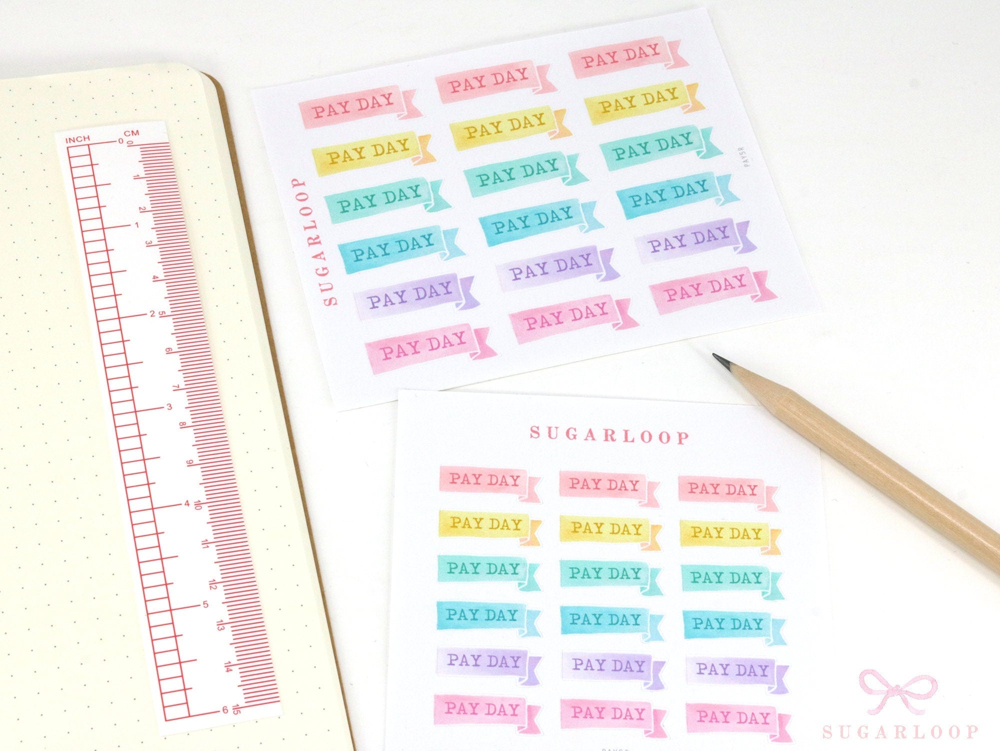 Watercolor Pastel Pay Day Banner Bujo Journal Planner Stickers