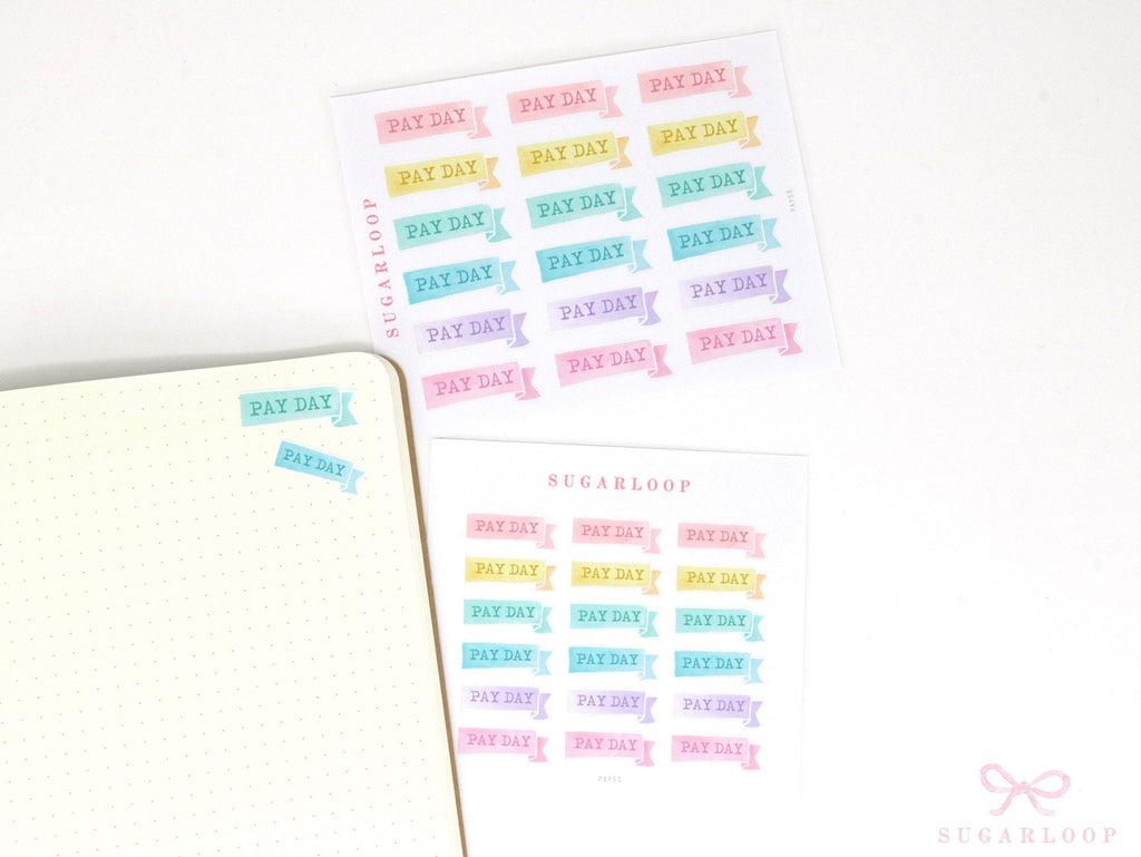 Watercolor Pastel Pay Day Banner Bujo Journal Planner Stickers
