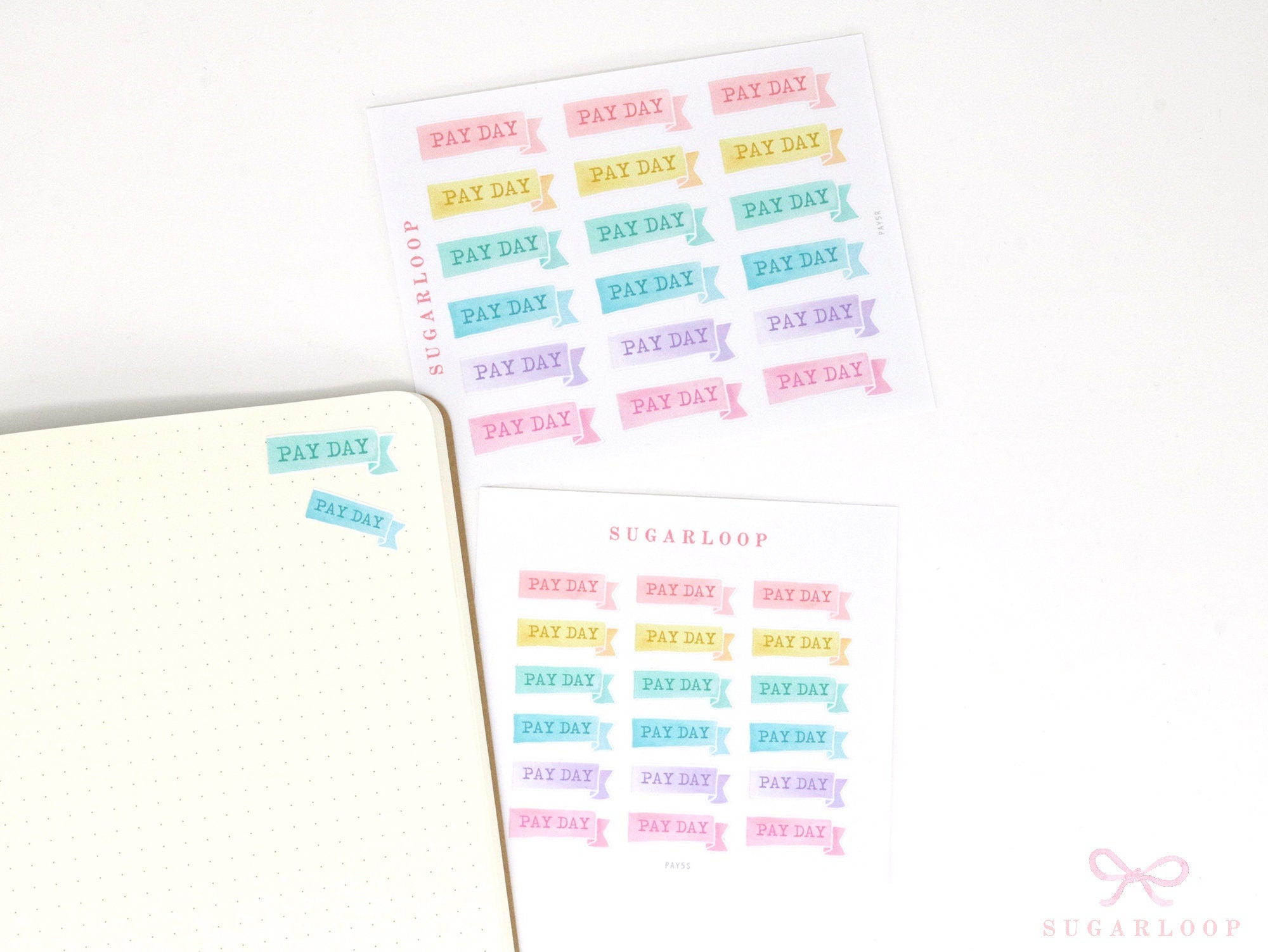 Watercolor Pastel Pay Day Banner Bujo Journal Planner Stickers