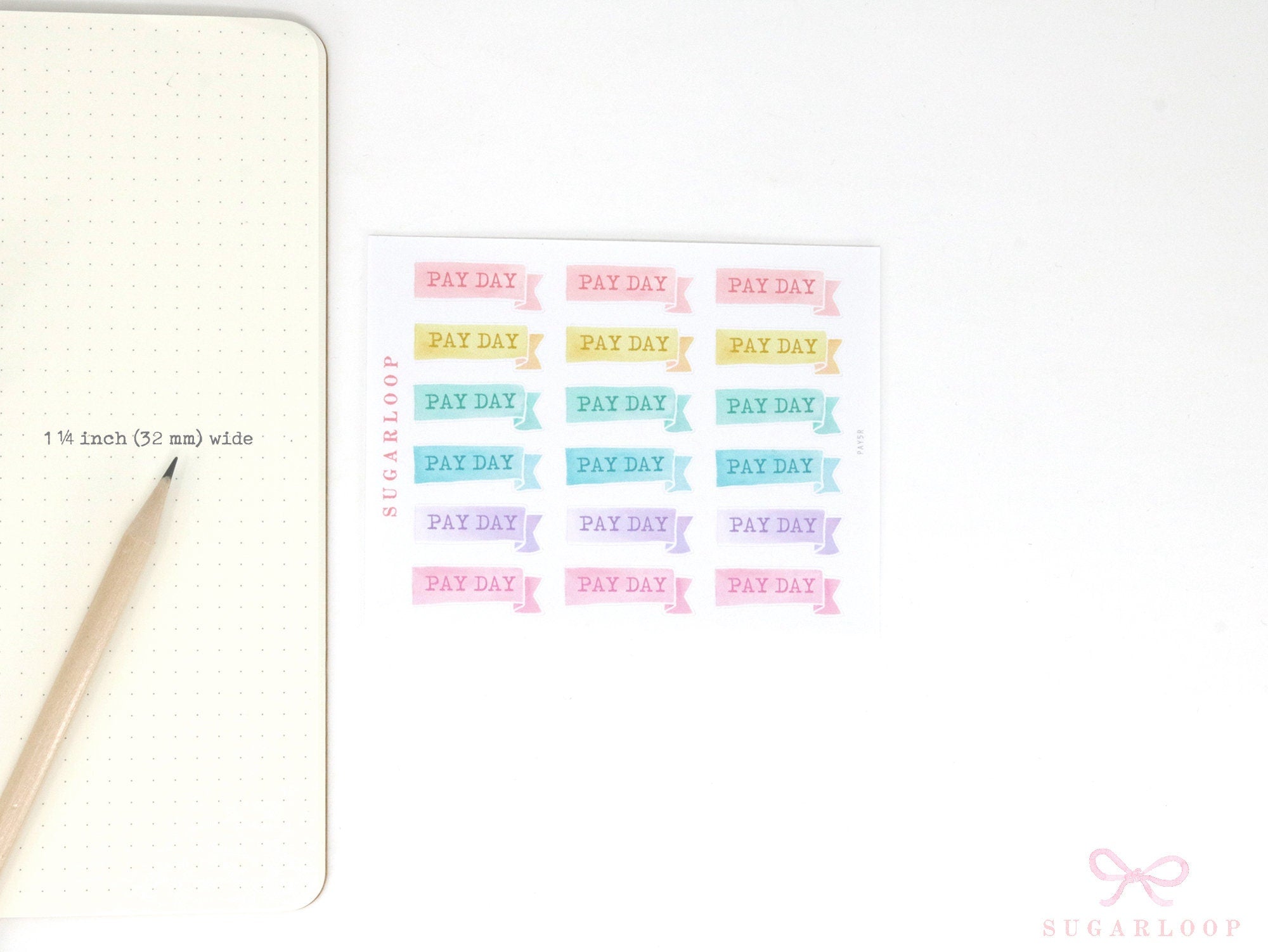 Watercolor Pastel Pay Day Banner Bujo Journal Planner Stickers