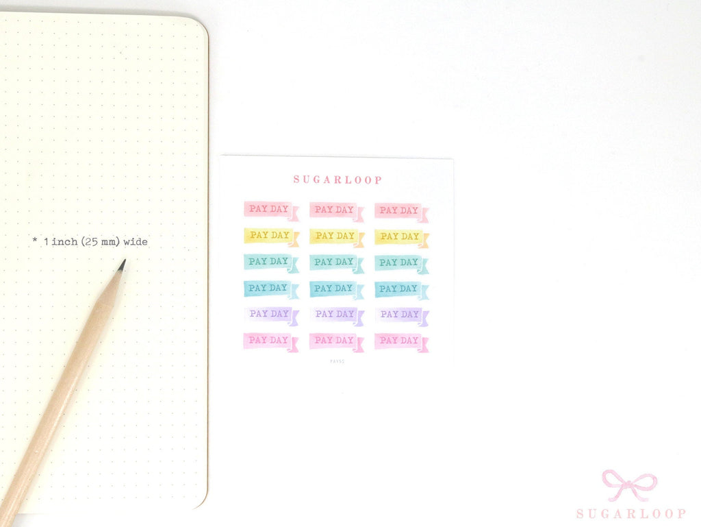 Watercolor Pastel Pay Day Banner Bujo Journal Planner Stickers