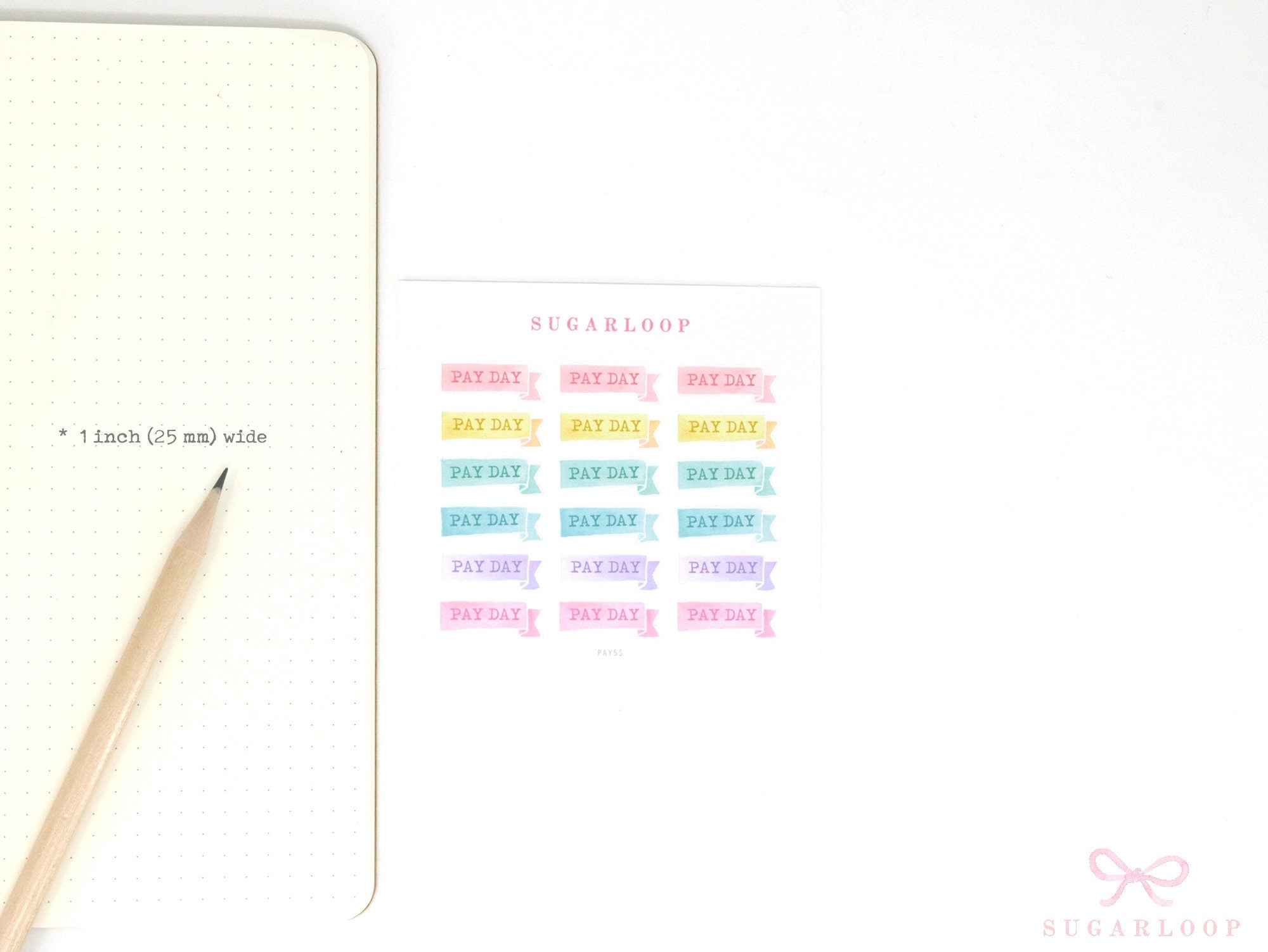 Watercolor Pastel Pay Day Banner Bujo Journal Planner Stickers
