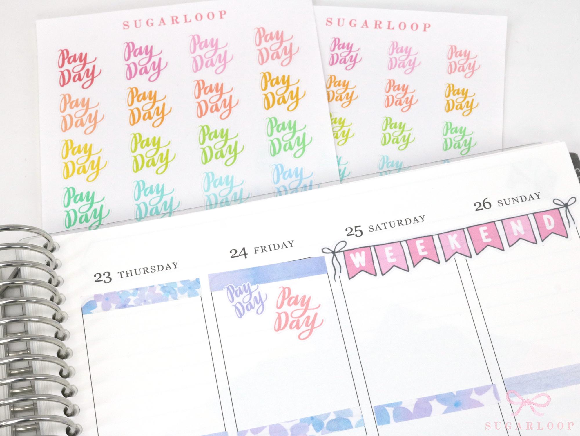 Payday Script Bujo Planner Stickers: Rainbow