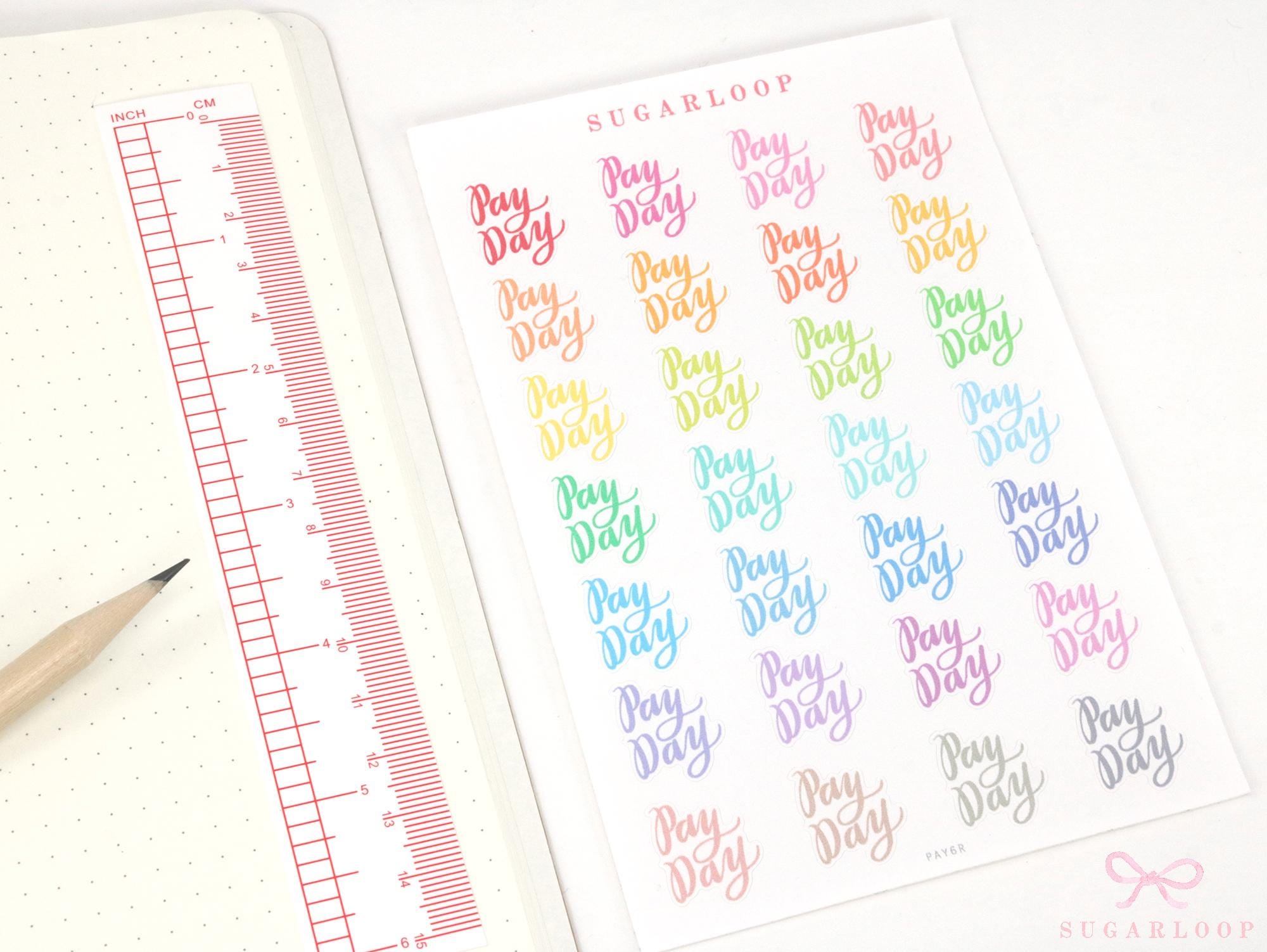 Payday Script Bujo Planner Stickers: Rainbow