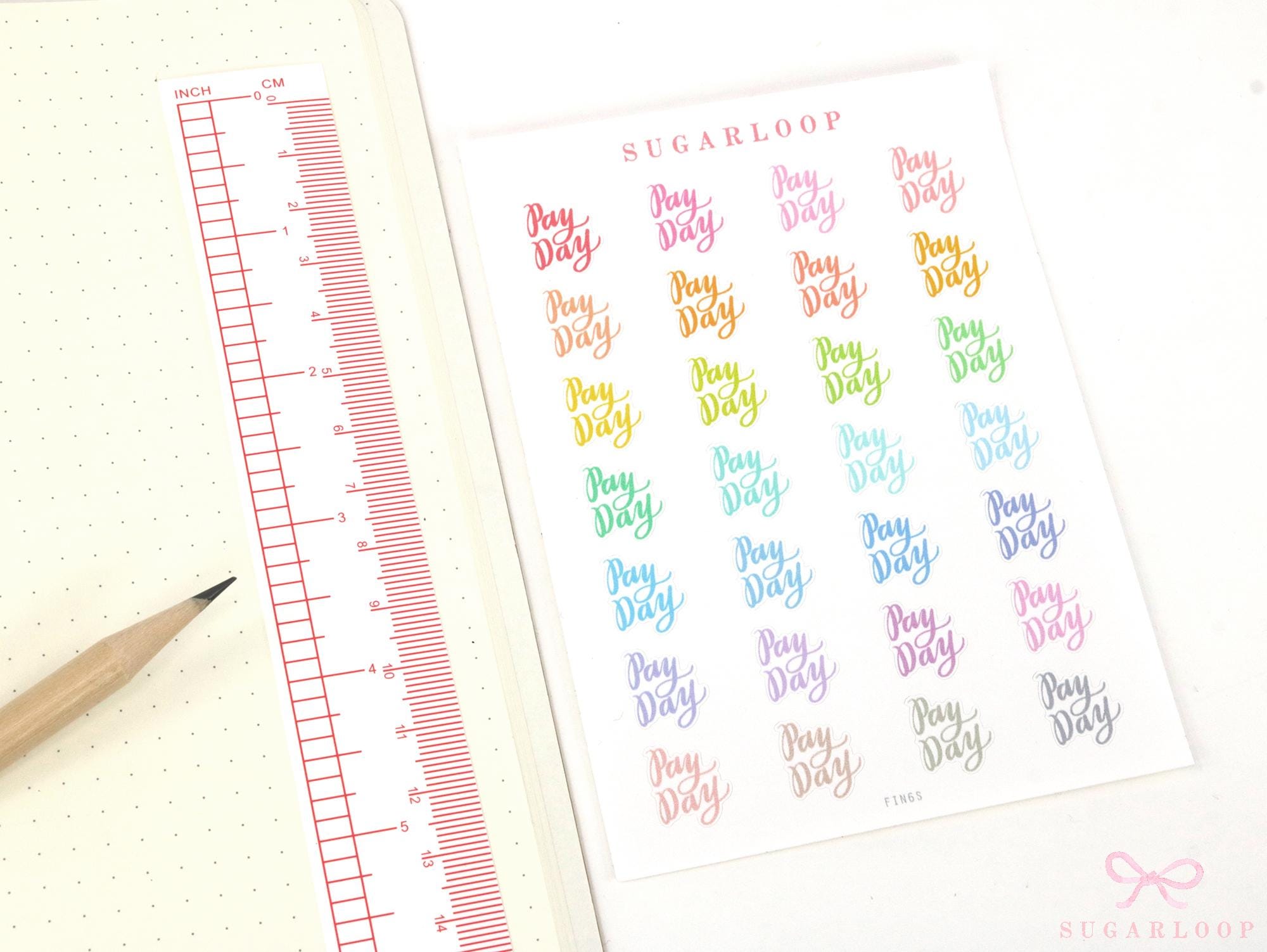 Payday Script Bujo Planner Stickers: Rainbow