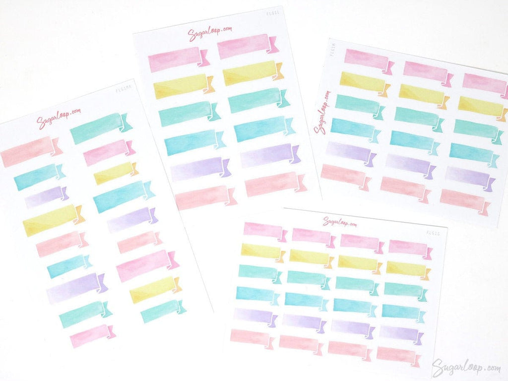 Watercolor Header Banner Flag Stickers for Journals & Planners: Pastel
