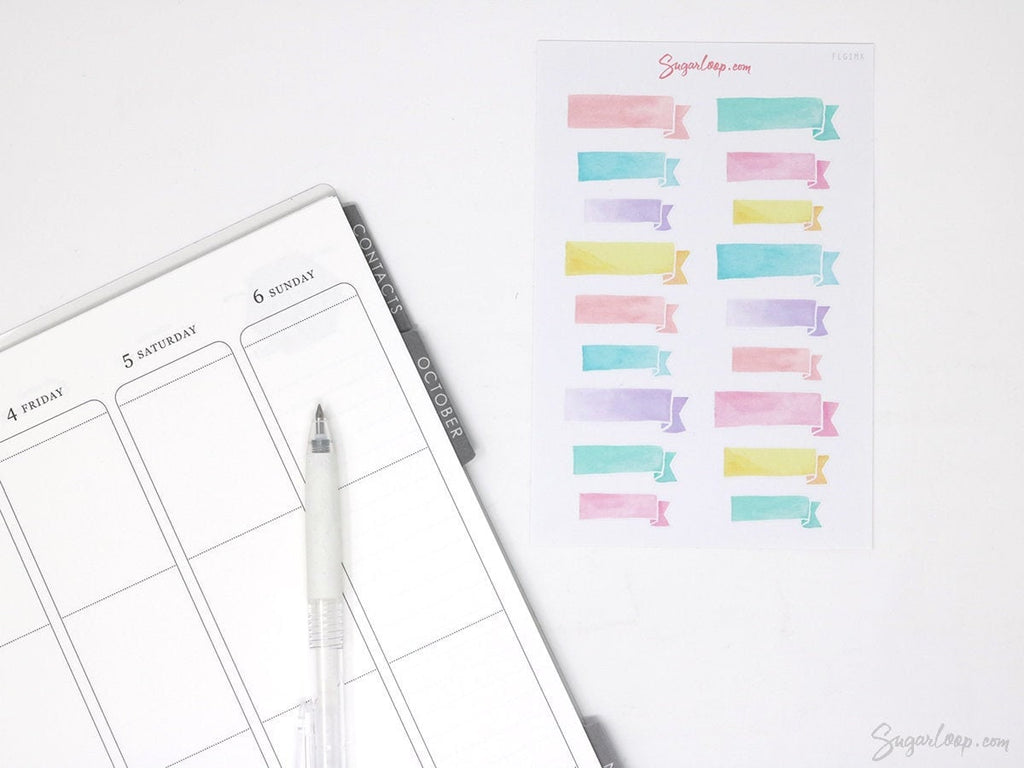 Watercolor Header Banner Flag Stickers for Journals & Planners: Pastel
